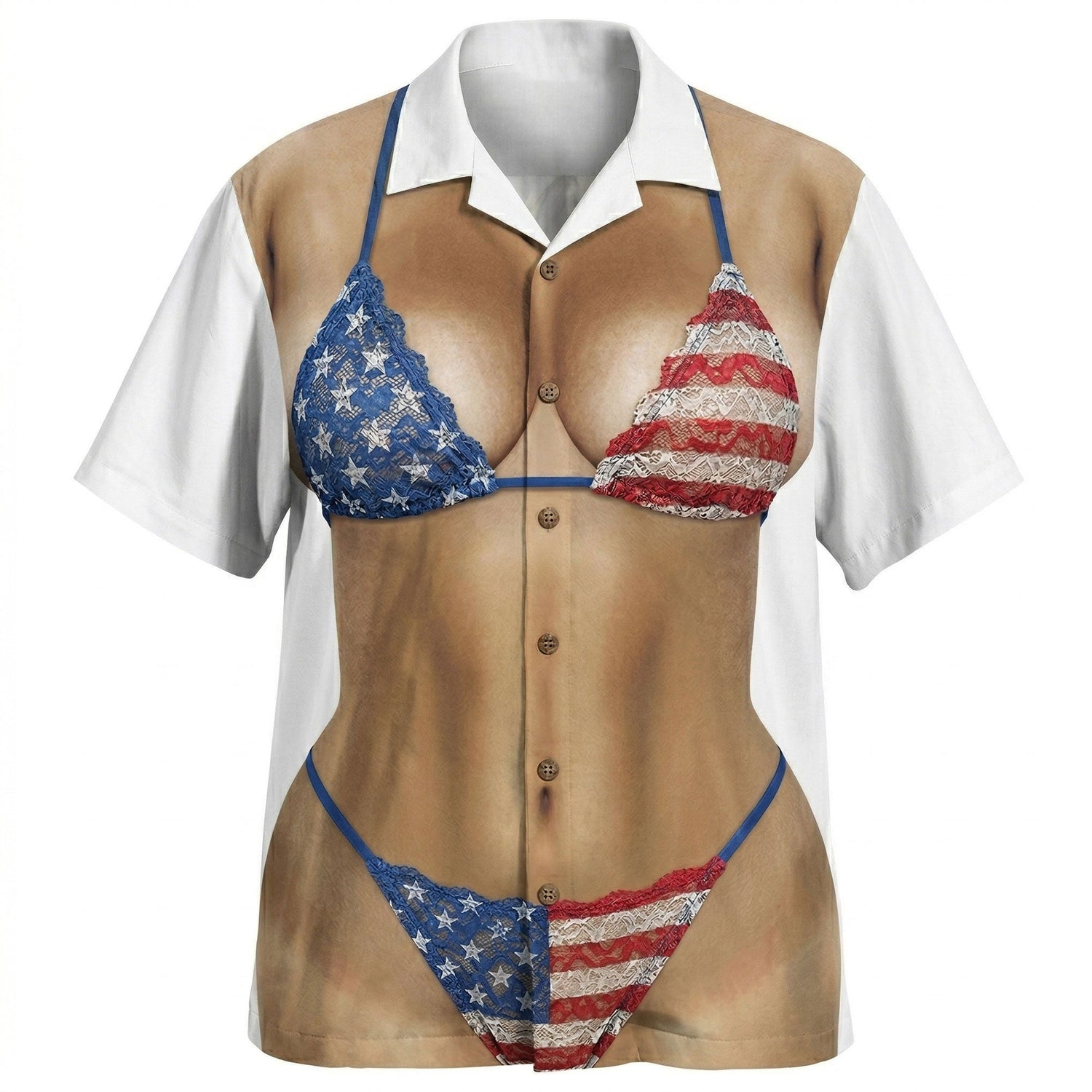 Funny American Flag Bikini Hawaiian Shirt