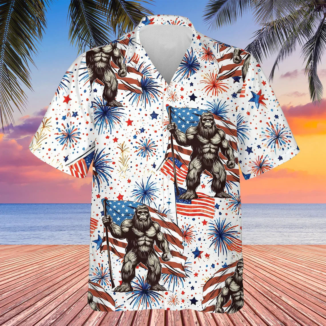 4th Of July Firework Bigfoot Hawaiian Shirt