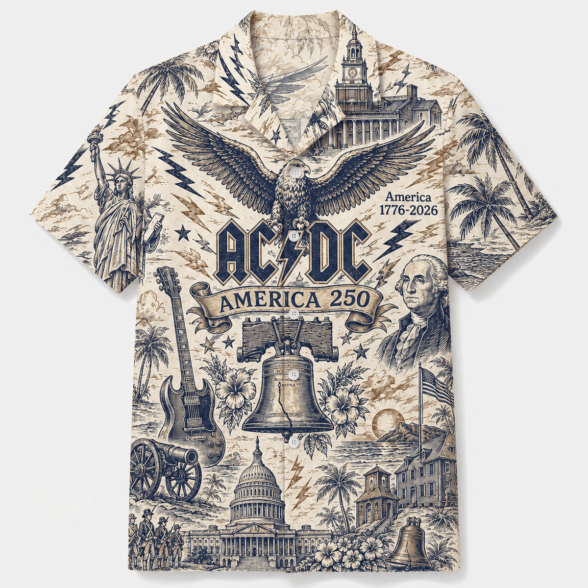 AC/DC America 250 Vintage Sepia Eagle Hawaiian Shirt