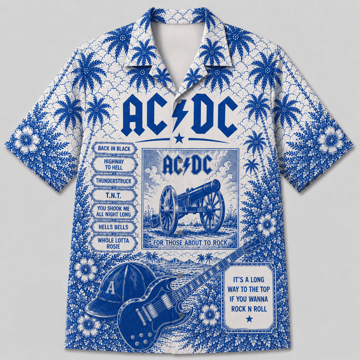 AC/DC Blue Tropical Greatest Hits Hawaiian Shirt