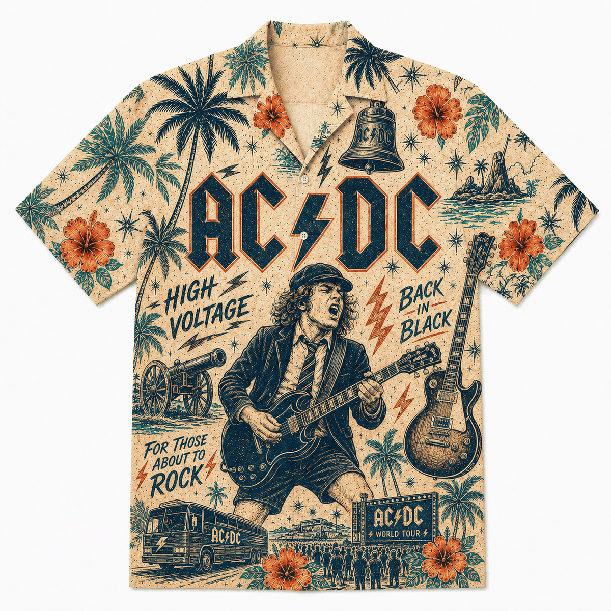 AC/DC Retro Tropical High Voltage Hawaiian Shirt