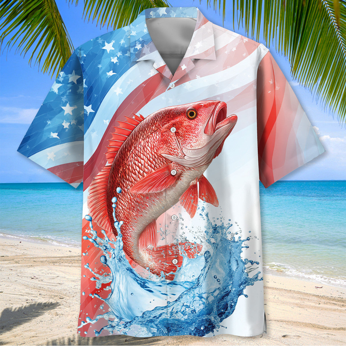 America Red Snapper Fish Hawaiian Shirt