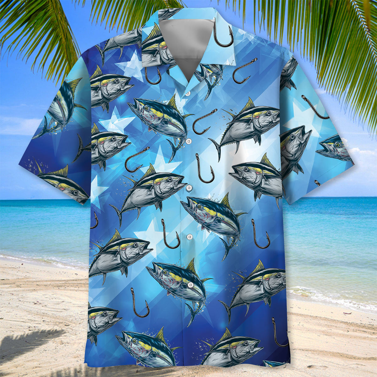 America Tuna Fish Blue Hawaiian Shirt