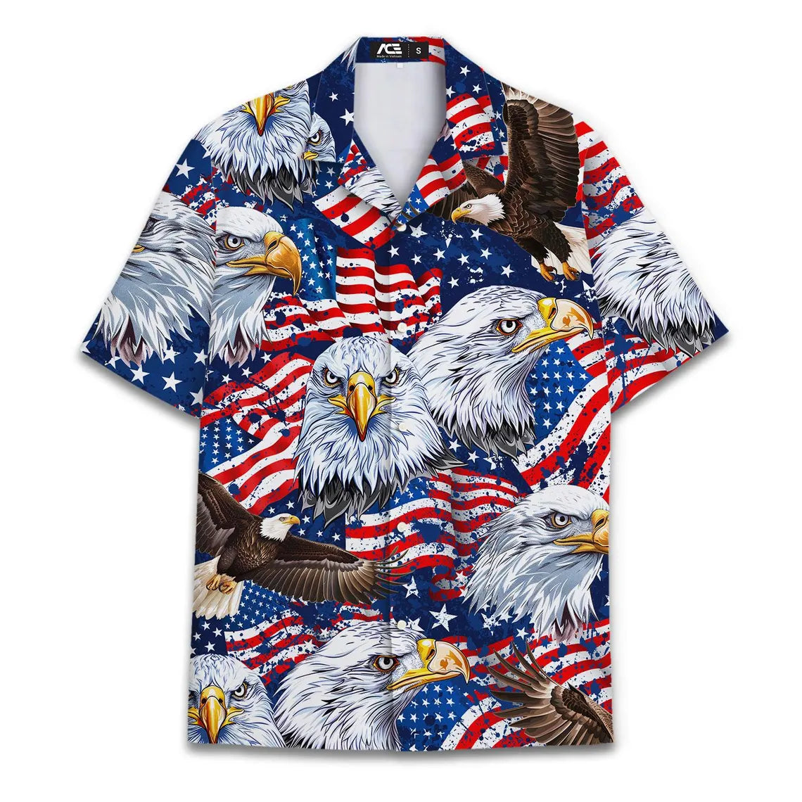 American Eagle Hawaiian Shirt, Patriotic 4th of July Button Down