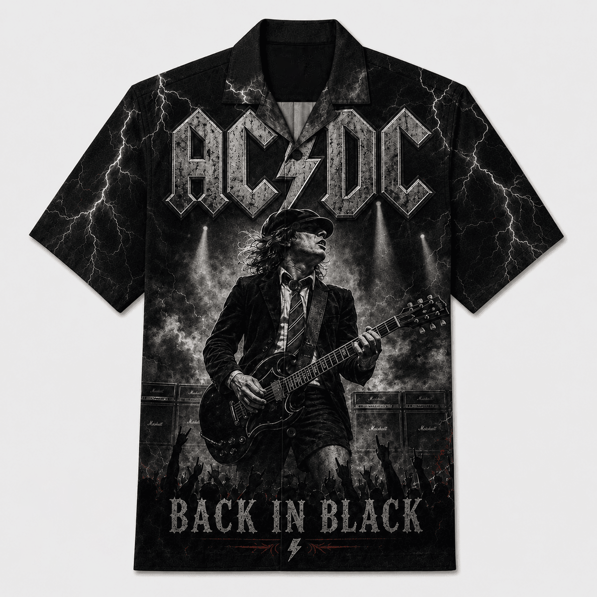 Back In Black High Voltage Rock Guitar Hawaiian Shirt