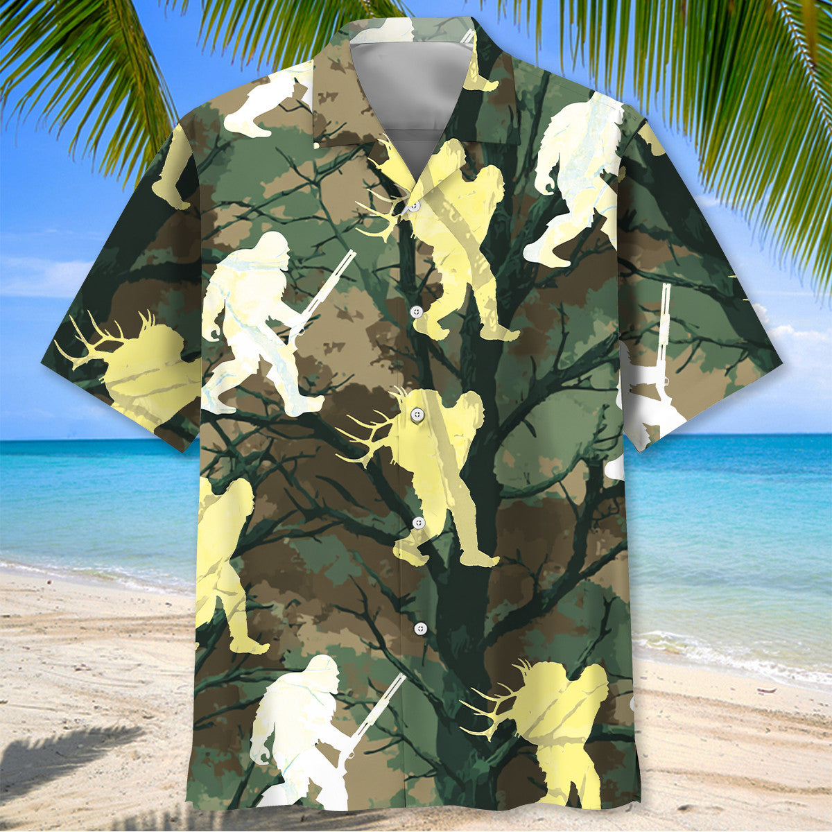 Bigfoot Deer Hunting Camouflage Hawaiian Shirt