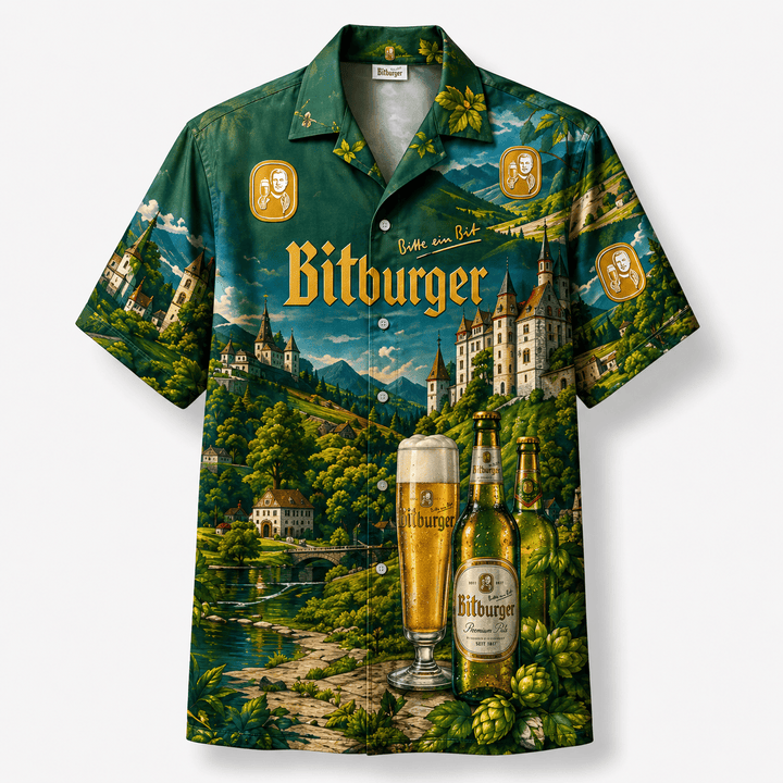 Bitburger Premium Pils Hawaiihemd Grünes Bierhemd Hawaiian Shirt