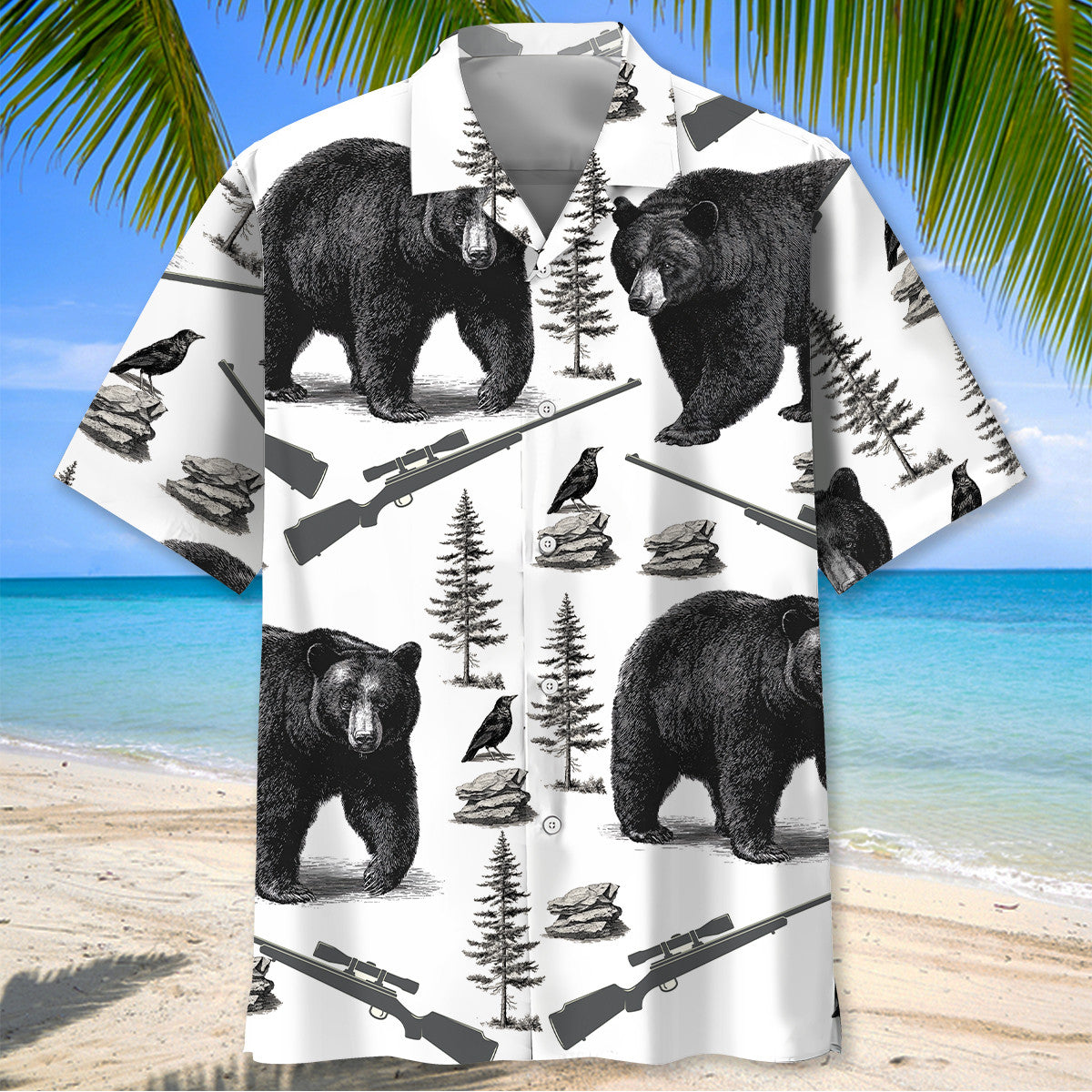 Black Bear Hunting Forest Hawaiian Shirt