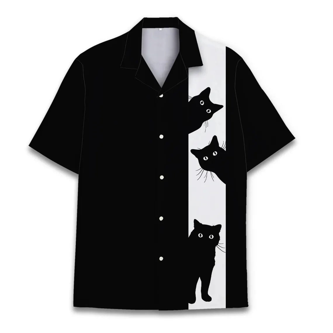 Black Cat Hawaiian Shirt: Funny Cat Button Down Short Sleeve