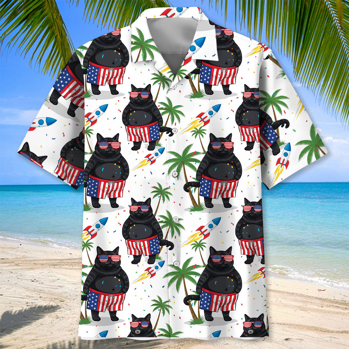 Black Cat Proud Of America Hawaiian Shirt