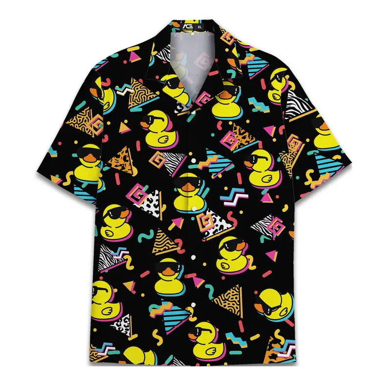 Black Duck Hawaiian Shirt: Mens Button Down, 80s Print