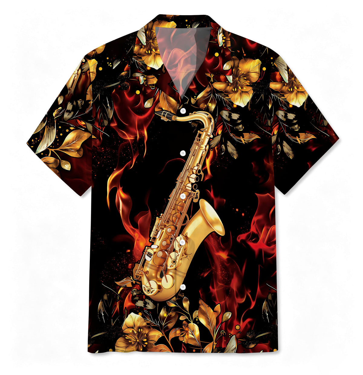 Black Fire Saxophone Hawaiian Shirt