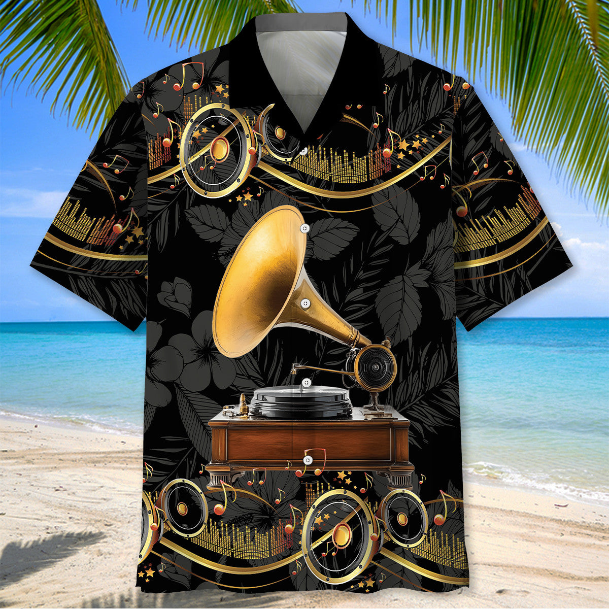 Black Gramophone Hawaiian Shirt