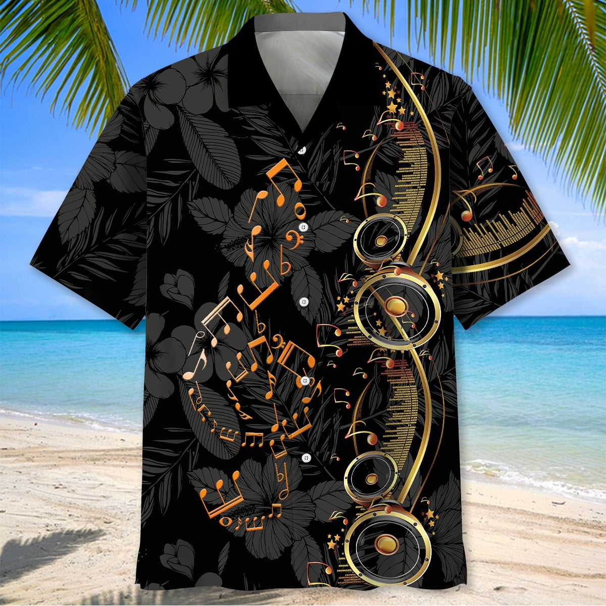 Black Treble Clef Music Hawaiian Shirt