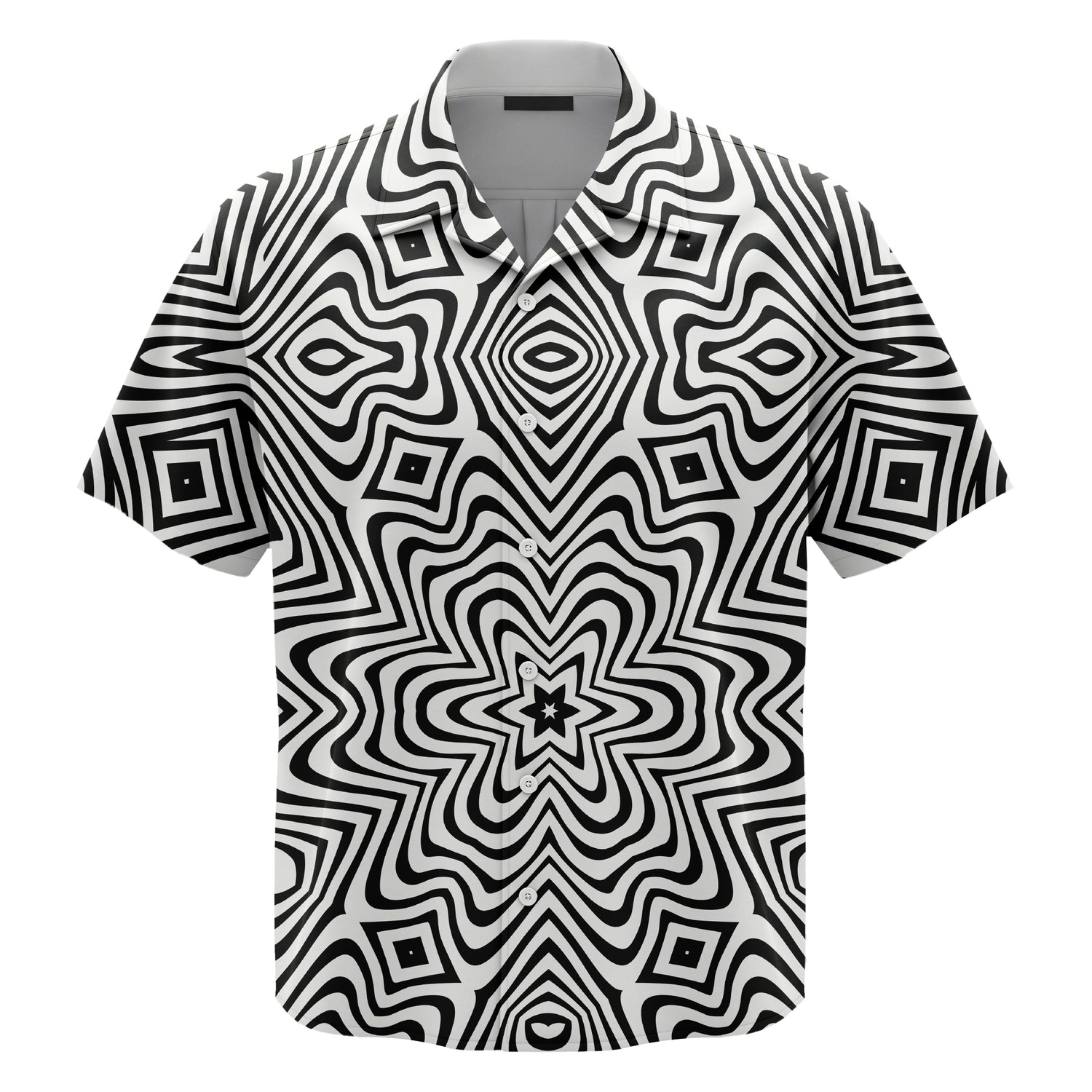 Black and White Hexagonal Ripples Universal Hawaiian Shirt