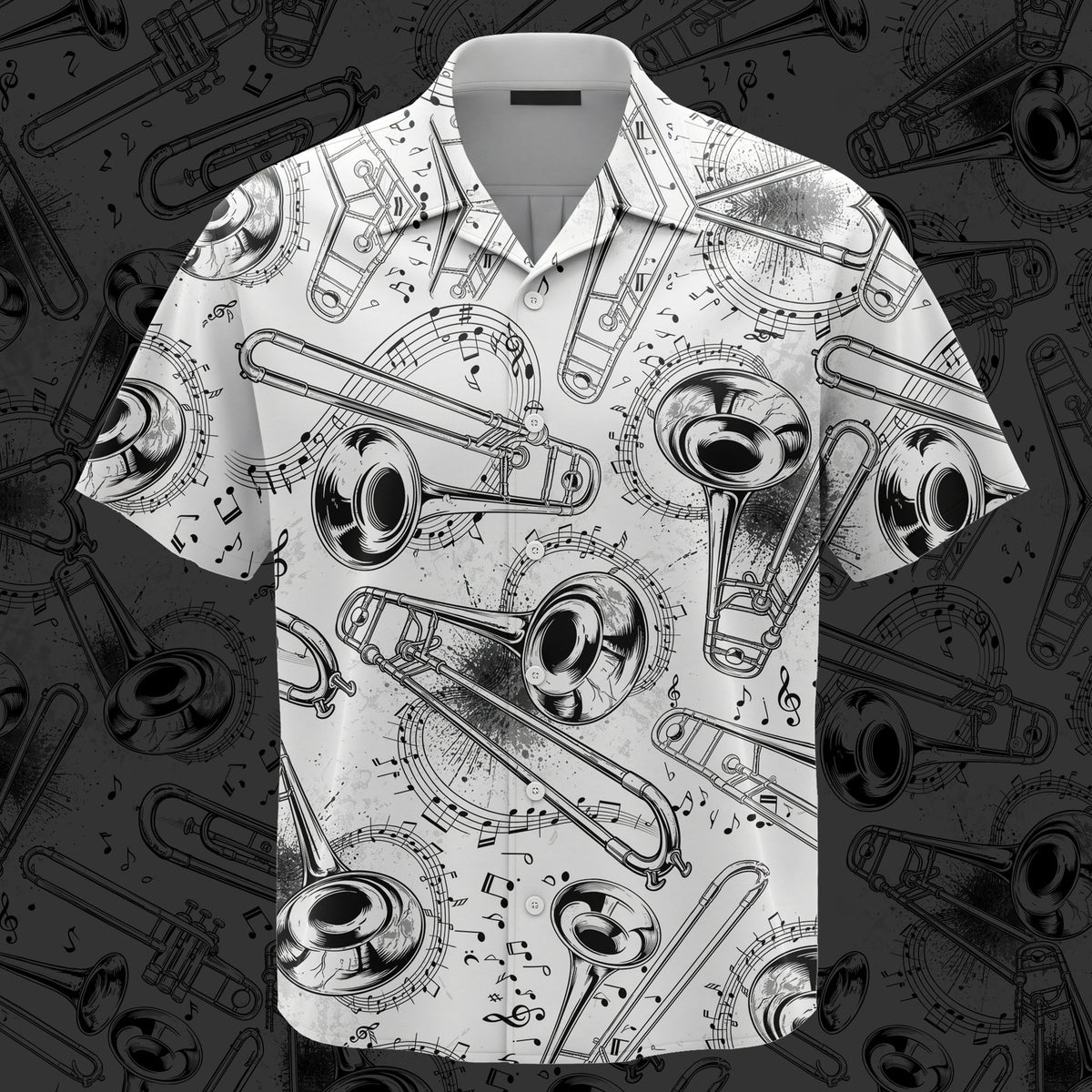 Black and White Trombone Hawaiian Shirt