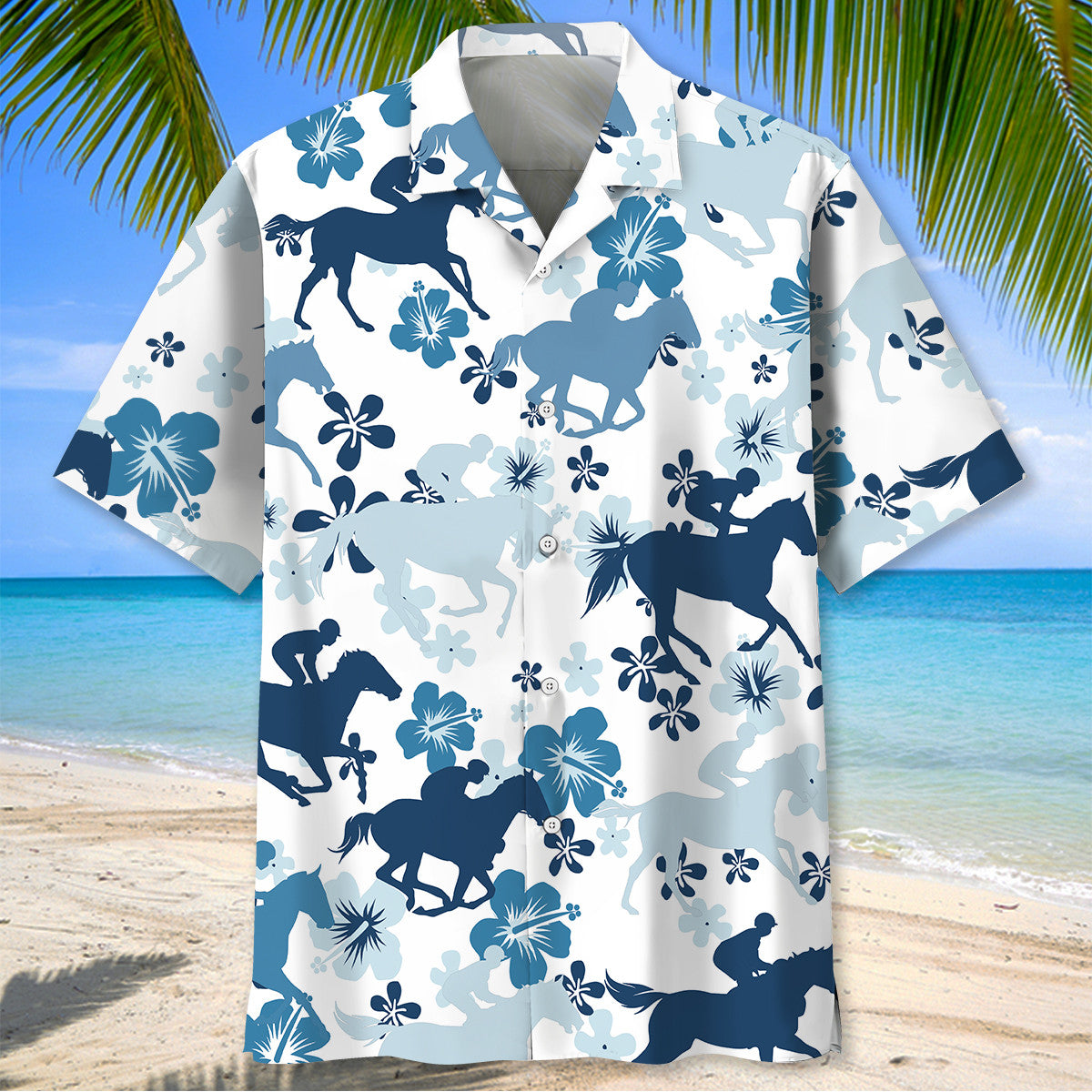 Blue Hibiscus Horse Hawaiian Shirt