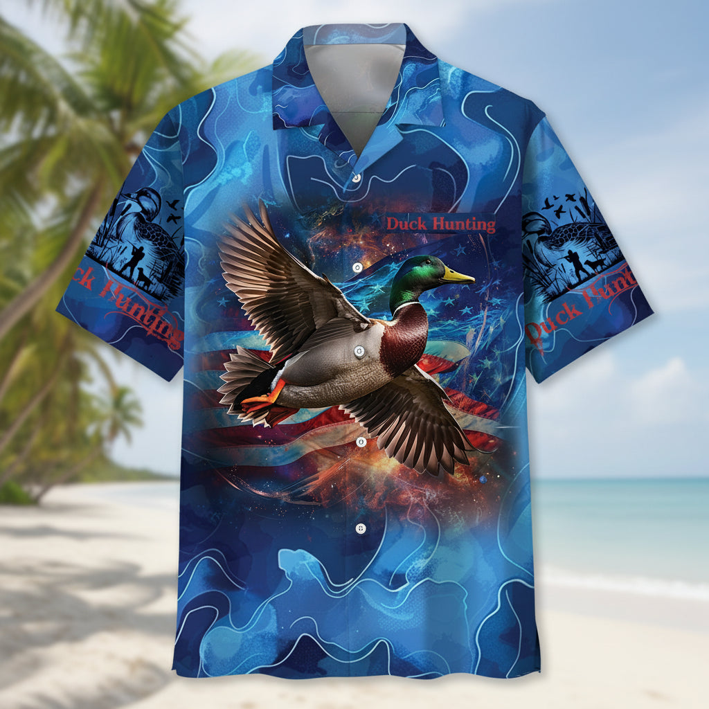 Blue Mallard Duck Hunting Patriotic Hawaiian Shirt