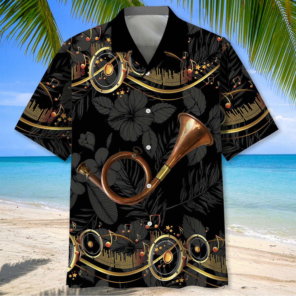 Brass Bugle Black Music Hawaiian Shirt