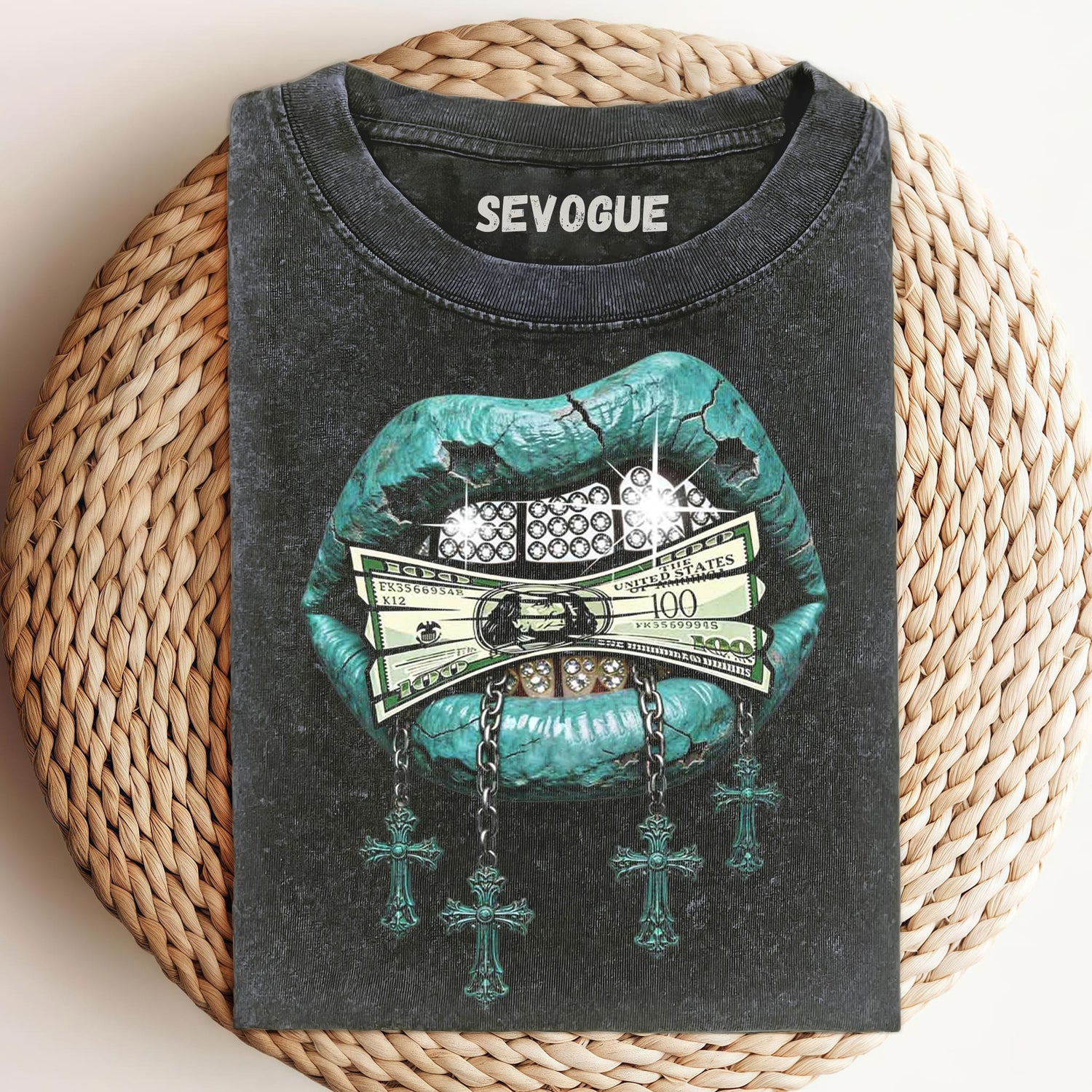 Bronze Guardian - Chain Iced Out Fangs Cross Unisex Tee, Tank Top, Layered LS, Sweatshirt & Hoodie