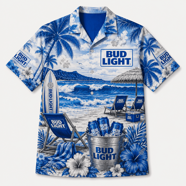Bud Light Blue Beach Hawaiian Shirt