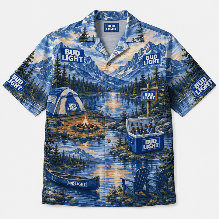 Bud Light Mountain Camping Hawaiian Shirt