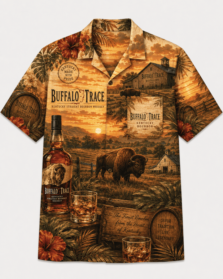 Buffalo Trace Kentucky Sunset Bourbon Hawaiian Shirt