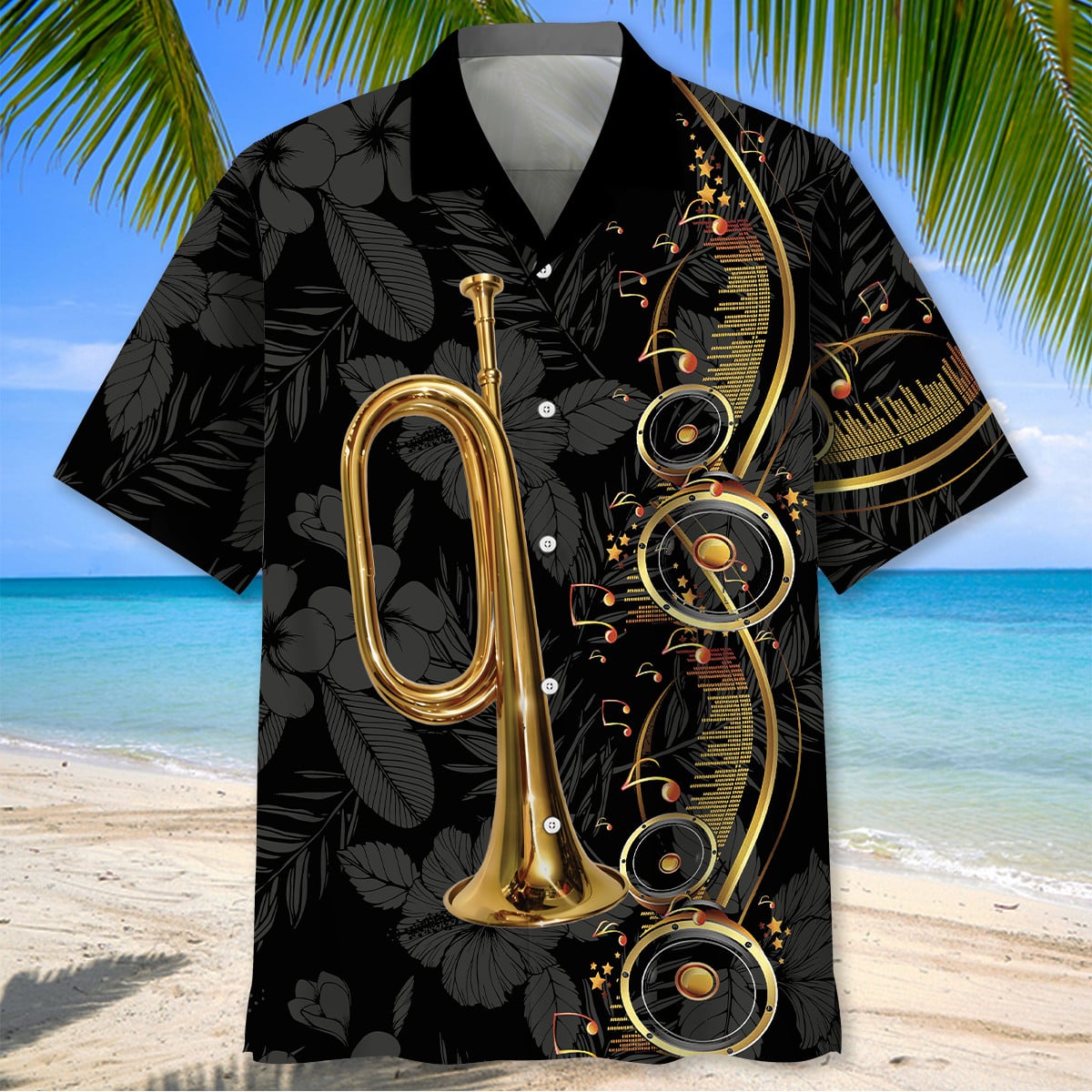 Bugle Black Music Hawaiian Shirt