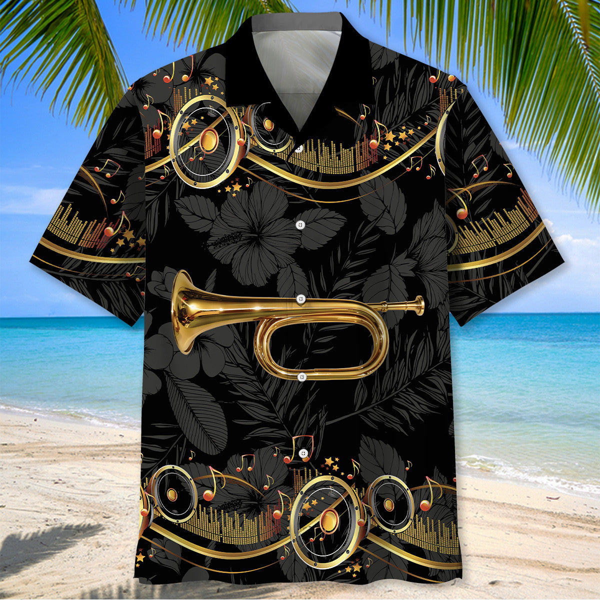 Bugle Music Black Hawaiian Shirt