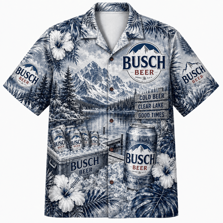 Busch Beer Ice Cold Lake Hawaiian Shirt