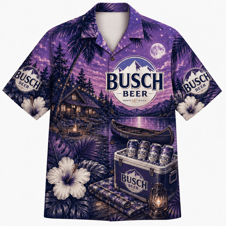 Busch Beer Moonlit Lake Hawaiian Shirt