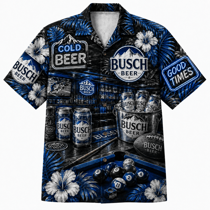 Busch Beer Neon Sports Bar Hawaiian Shirt