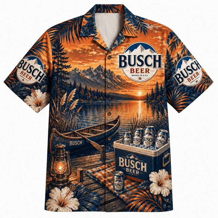 Busch Beer Sunset Lake Hawaiian Shirt