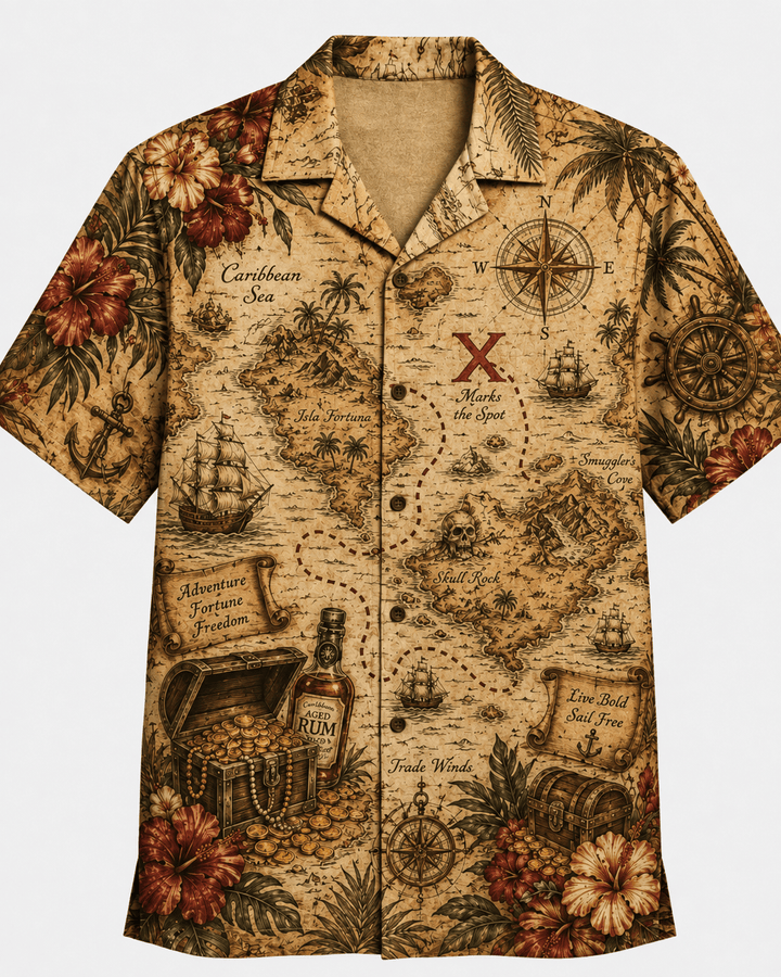Caribbean Treasure Map Rum Hawaiian Shirt