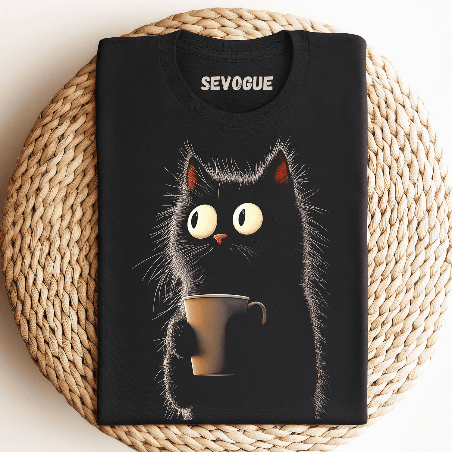 Caricature Cat With A Mug Unisex Tee, Sweatshirt & Hoodie