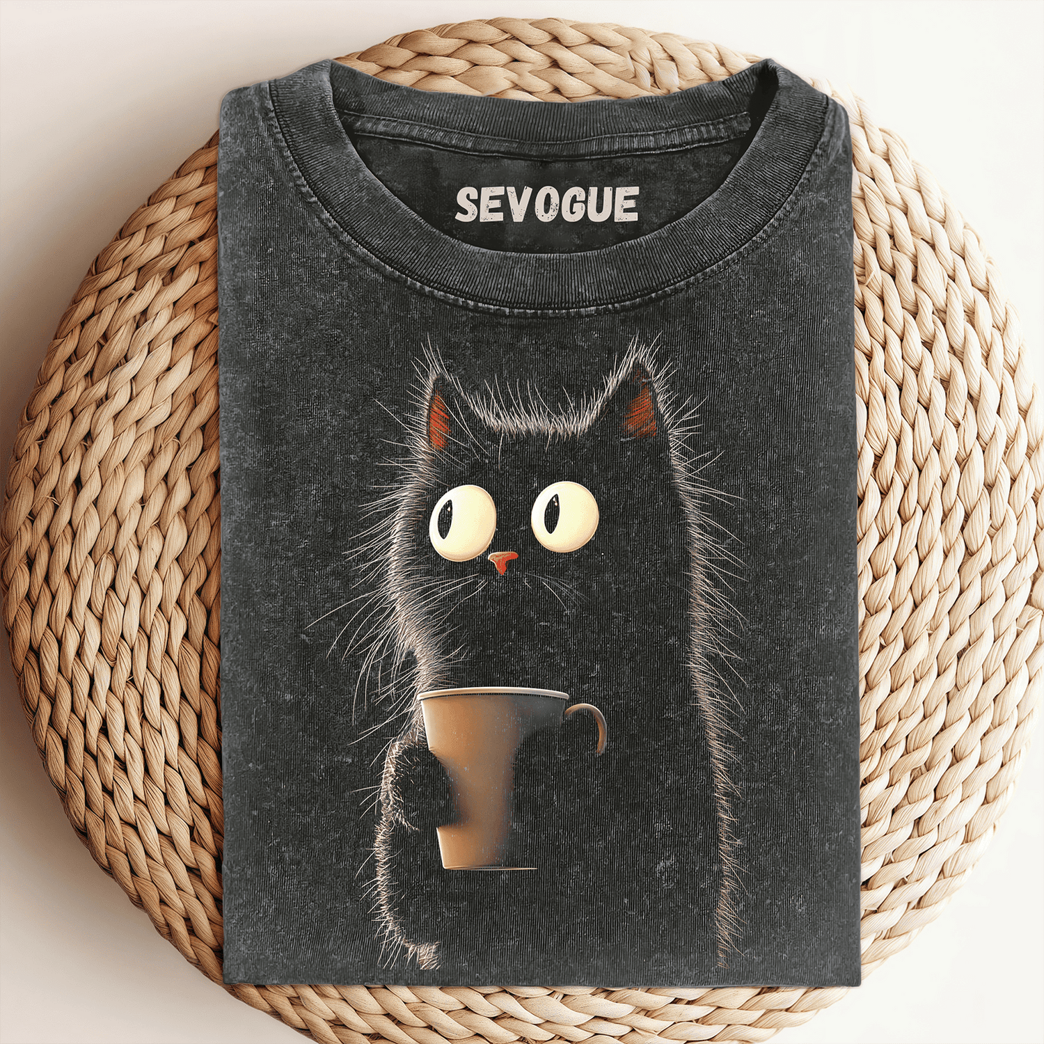 Caricature Cat With A Mug Unisex Tee, Sweatshirt & Hoodie