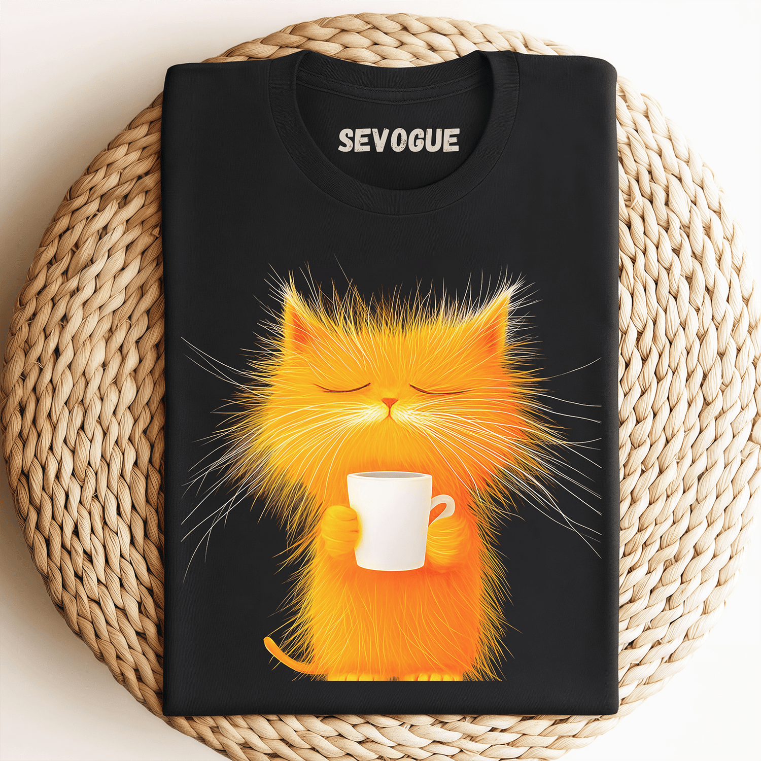 Caricature Cat With A Mug Unisex Tee, Sweatshirt & Hoodie