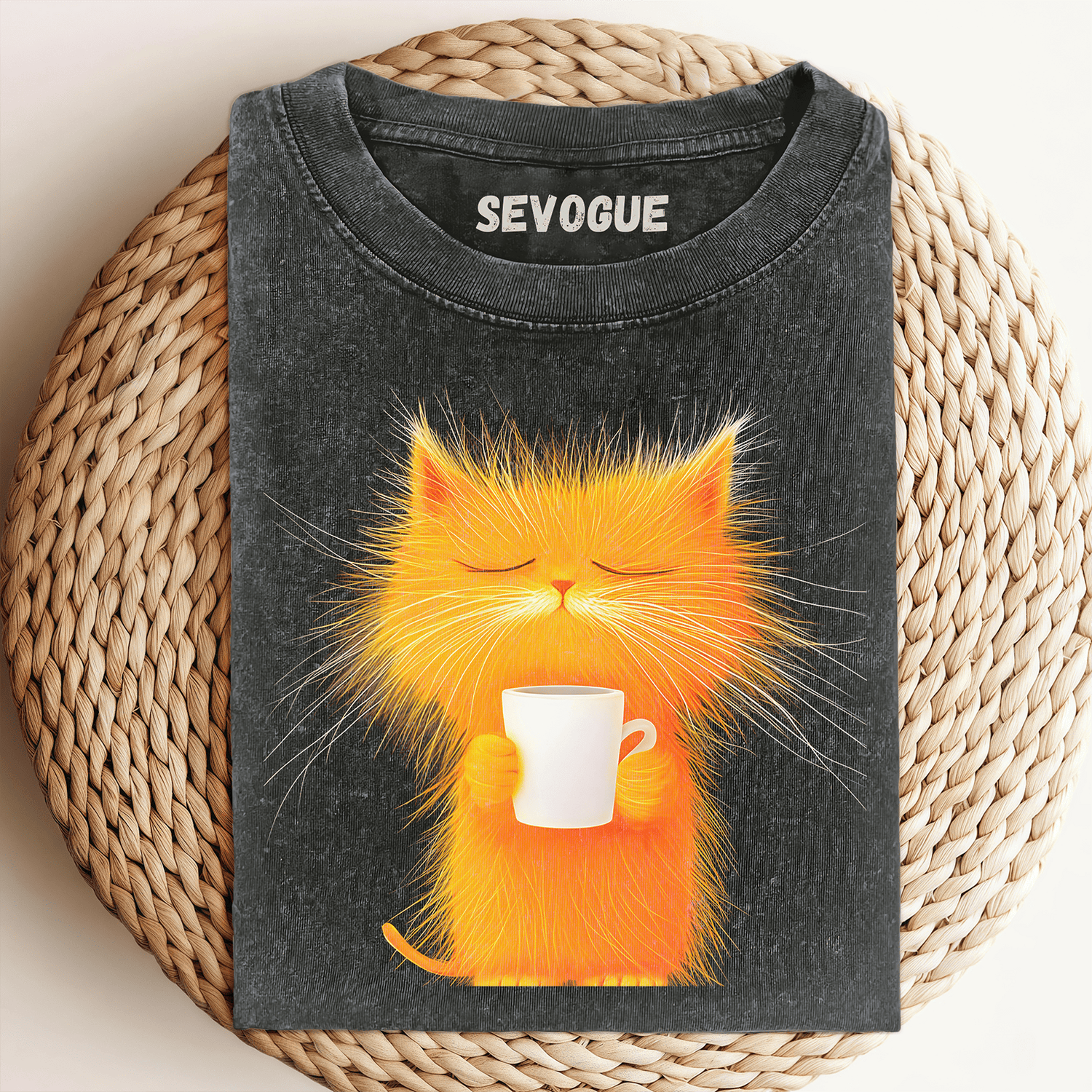 Caricature Cat With A Mug Unisex Tee, Sweatshirt & Hoodie