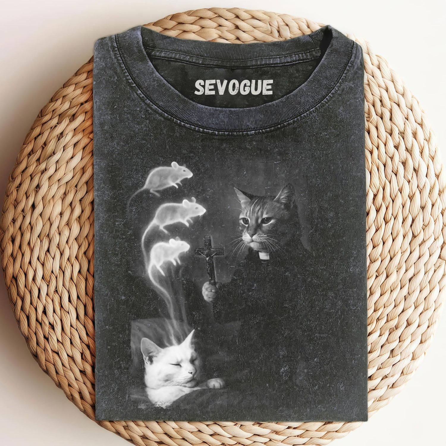 Cat Exorcist Funny Priest Cat & Ghost Mice Unisex Tee, Sweatshirt & Hoodie