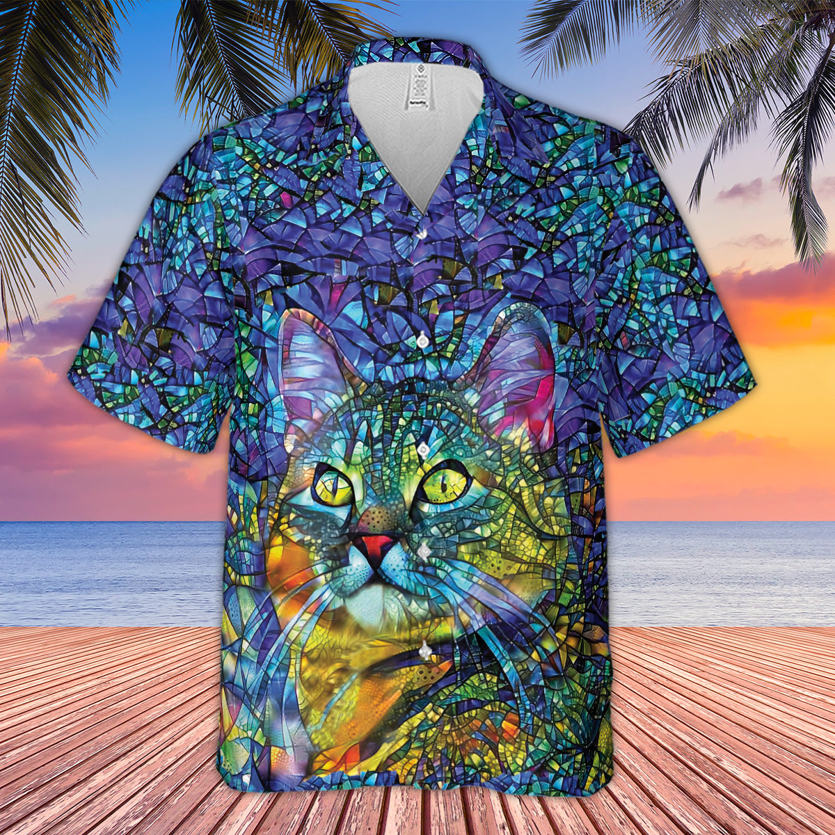 Cat Stained Glass Hawaiian Shirt