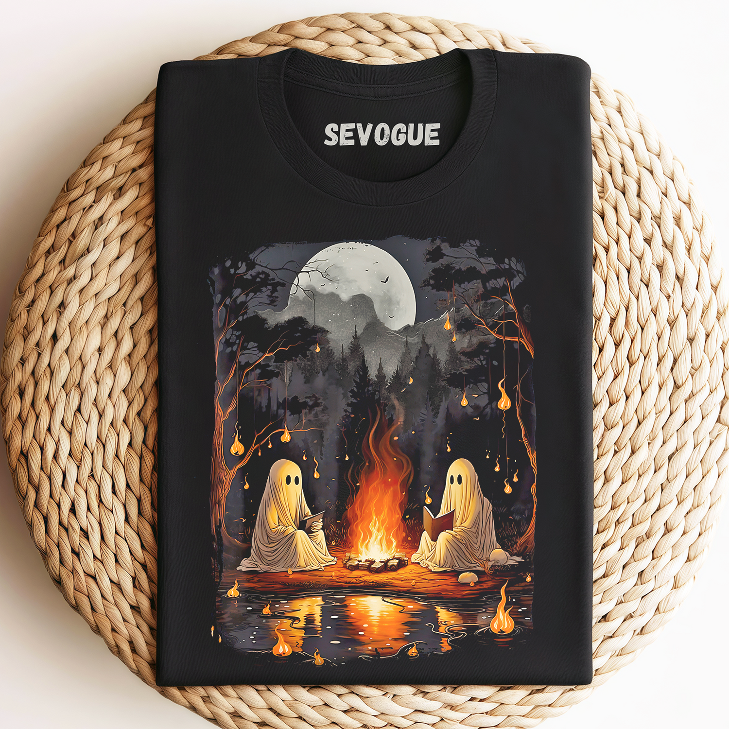 Comfort Colors Camping Halloween Ghost Reading Book Unisex Tee, Sweatshirt & Hoodie