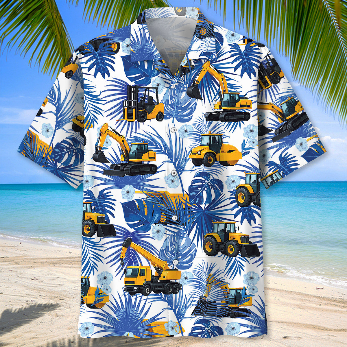 Construction Dad Vehicles Blue Hawaiian Shirt