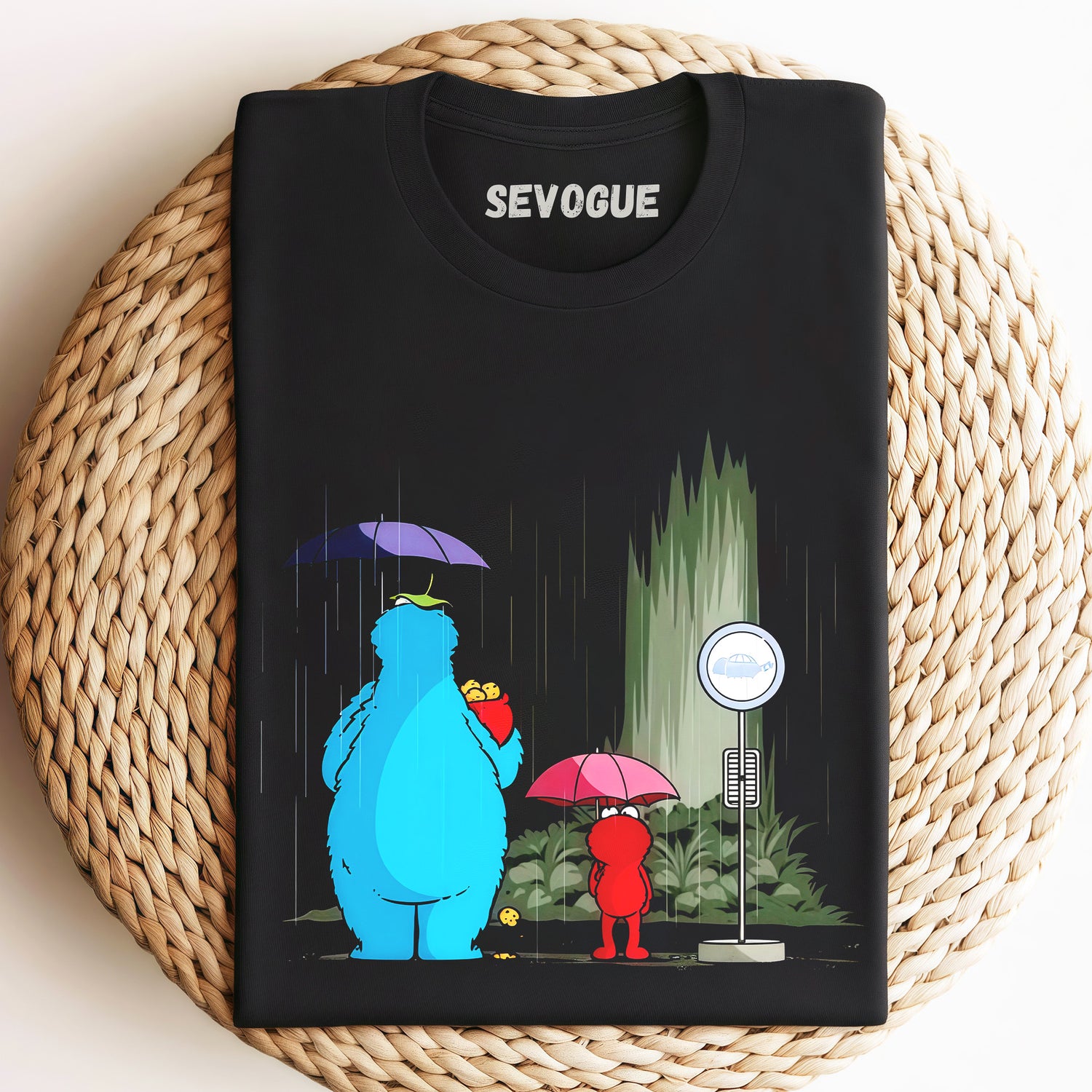 Cookie Monster And Elmo Holding Umbrellas In The Rain Unisex Tee, Sweatshirt & Hoodi
