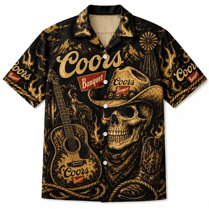 Coors Banquet Cowboy Skull Hawaiian Shirt