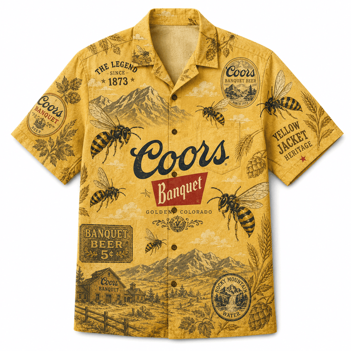 Coors Banquet Yellow Jacket Hawaiian Shirt