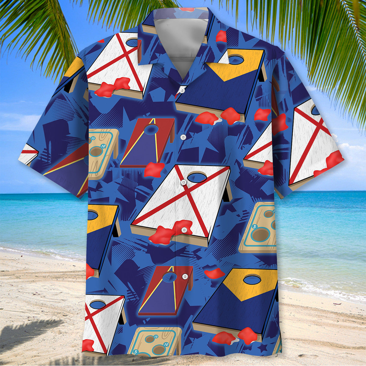 Cornhole Blue USA Hawaiian Shirt