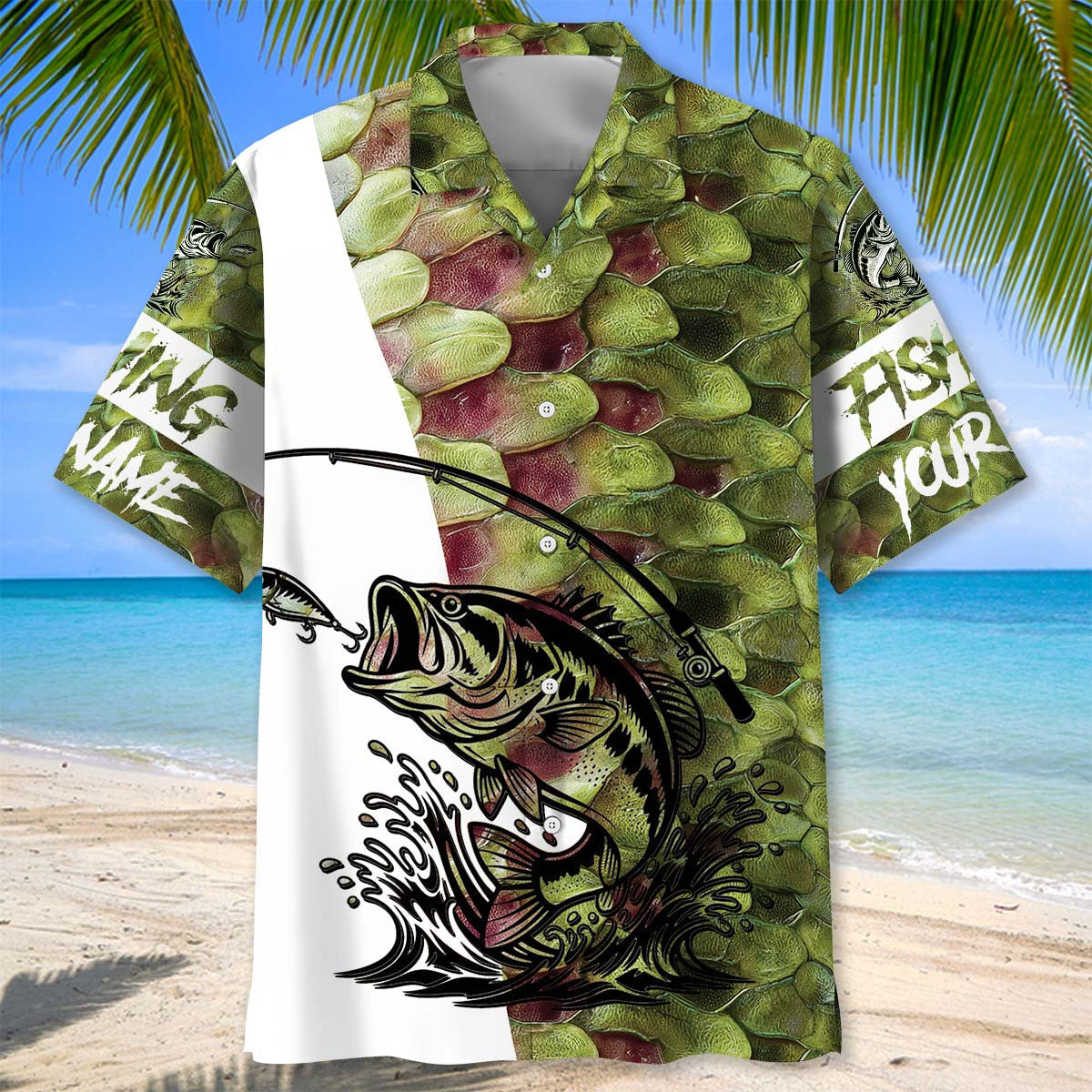 Custom Name Bass Fishing Green Team Hawaiian Shirt