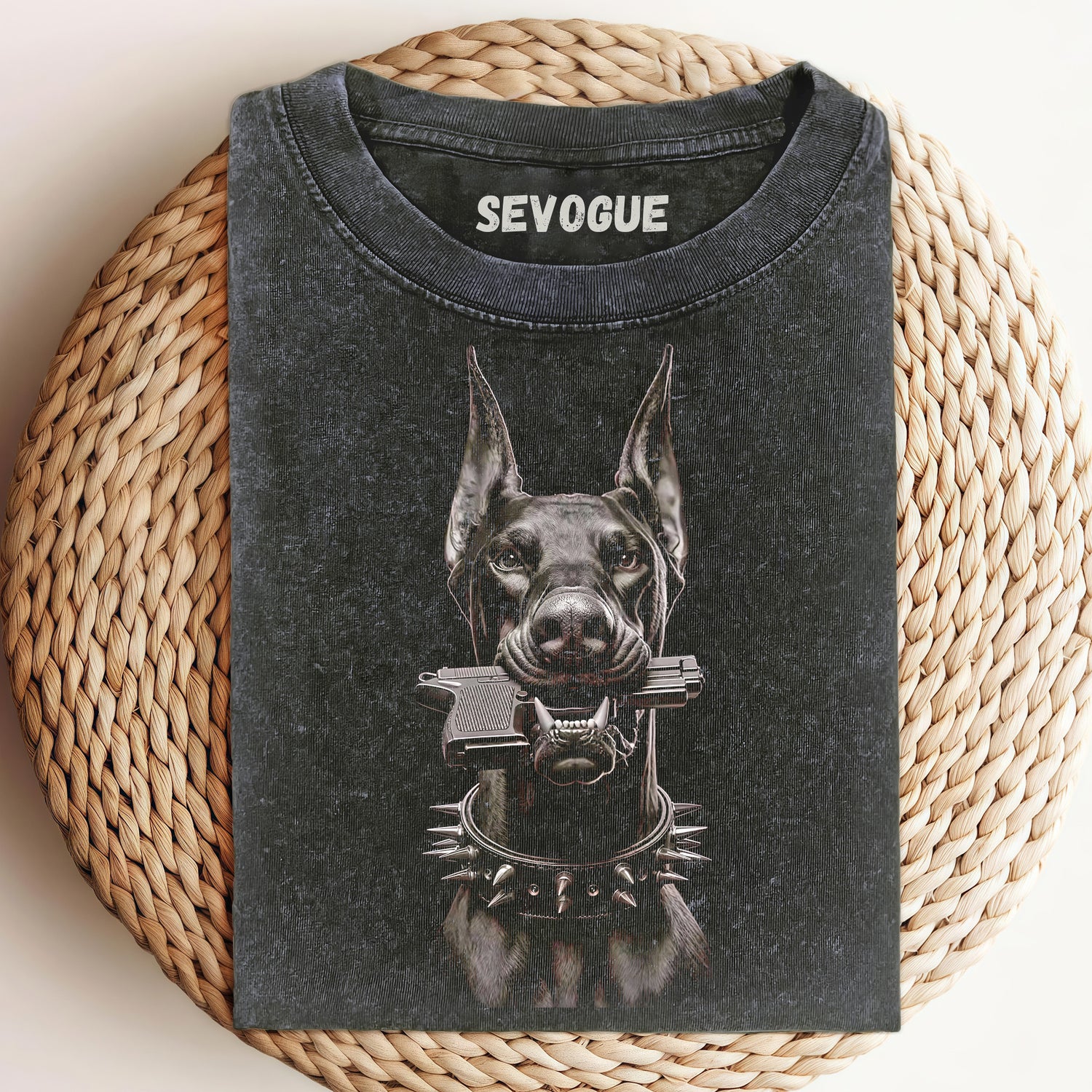 Doberman Dog With A Gun In Its Mouth Unisex Tee, Sweatshirt & Hoodie