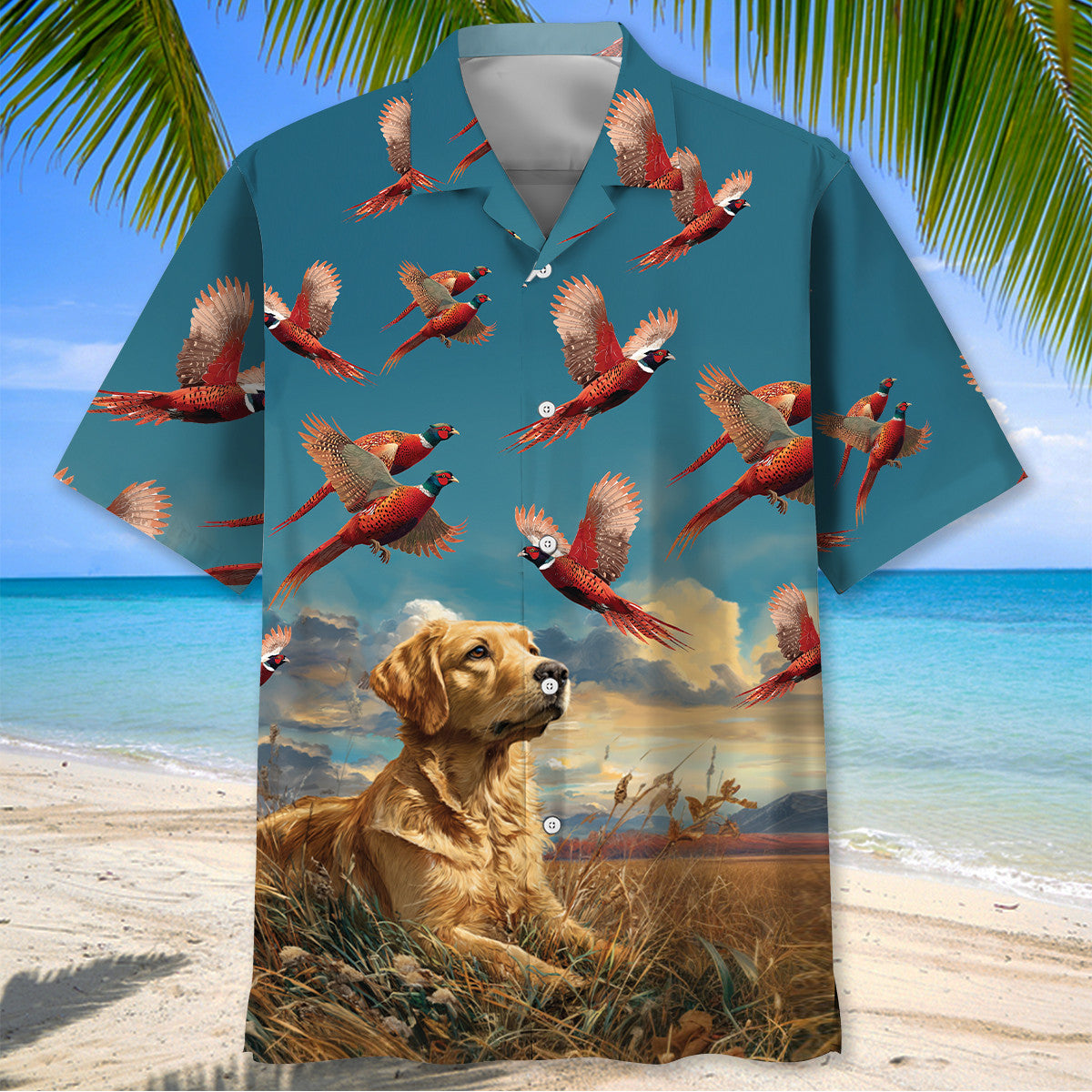 Dog Hunting Pheasant Art Hawaiian Shirt