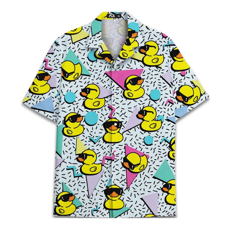 Duck Hawaiian Shirt: Mens Button Down, 80s Print